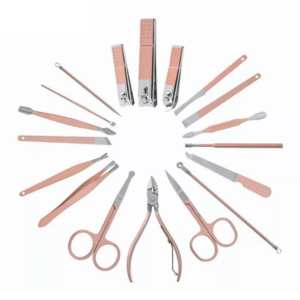 18 In 1 Manicure Set Professional Manicure Pedicure Kit Nail Clippers Set Nail Care Kit Rose Gold