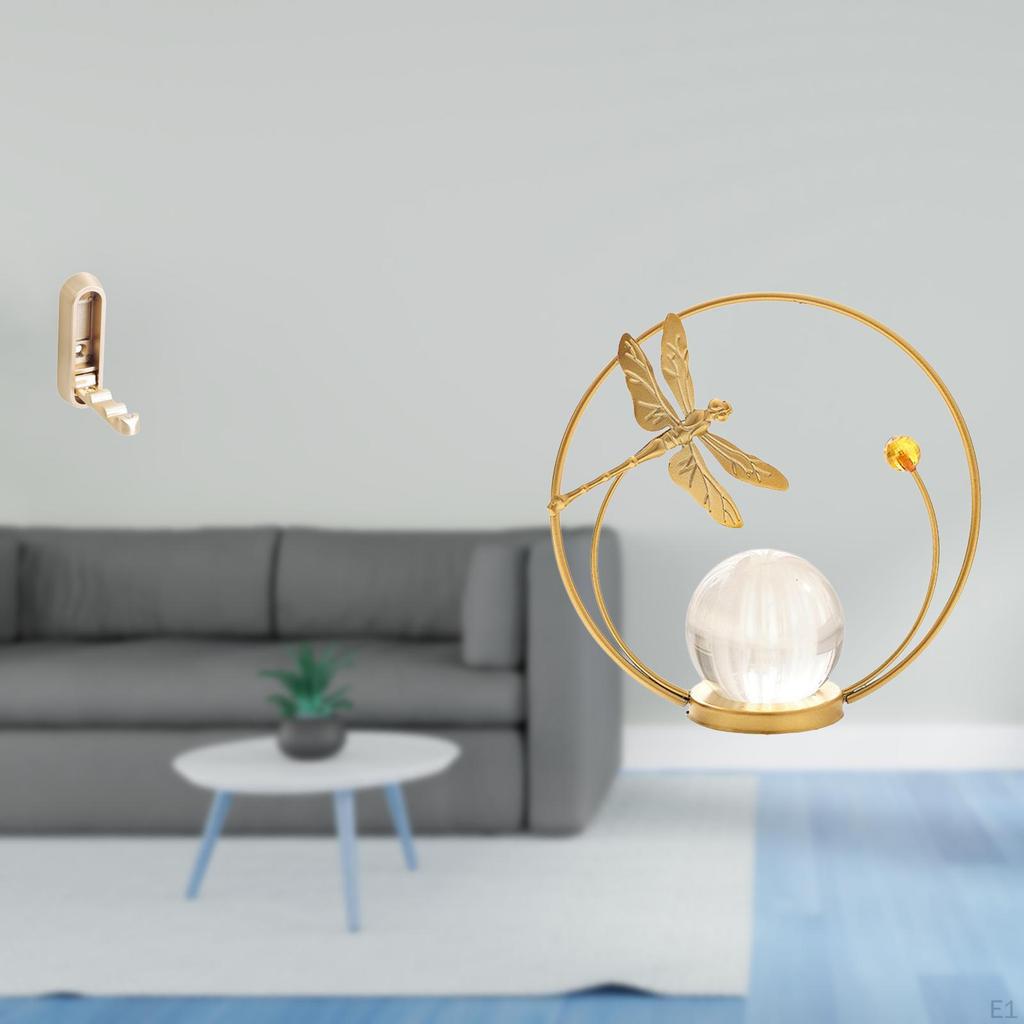 Folding Wall Hook Organizer with Crystal Ball Sculpture Metal Figurine Desk Ornament for Bathroom