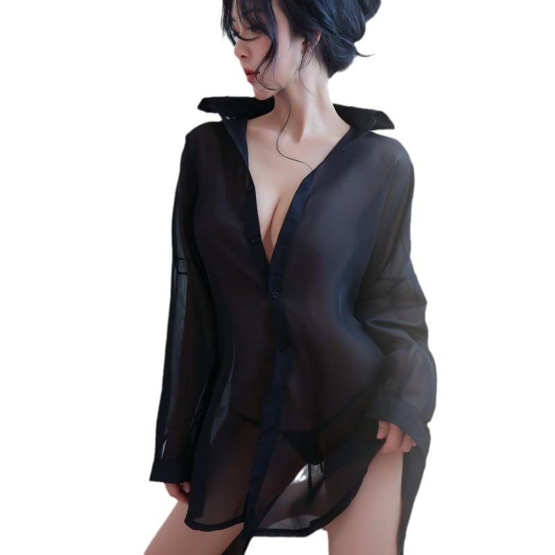 Plus Size Sheer Chiffon Open-Back Nightshirt