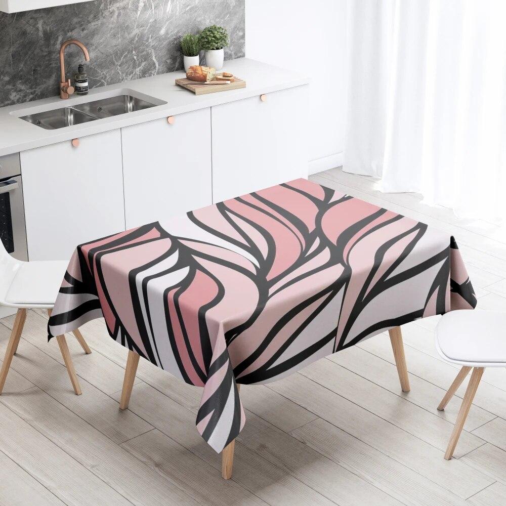 Black and White Corrugated Tablecloth Anti-Stain Waterproof Dining Table Home Decor Rectangular Kitchen Fireplace Countertop
