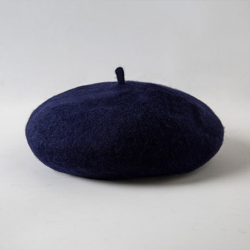 Wool Beret Hat Women's Autumn and Winter Big Head Circumference British Retro Octagonal Painter Hat