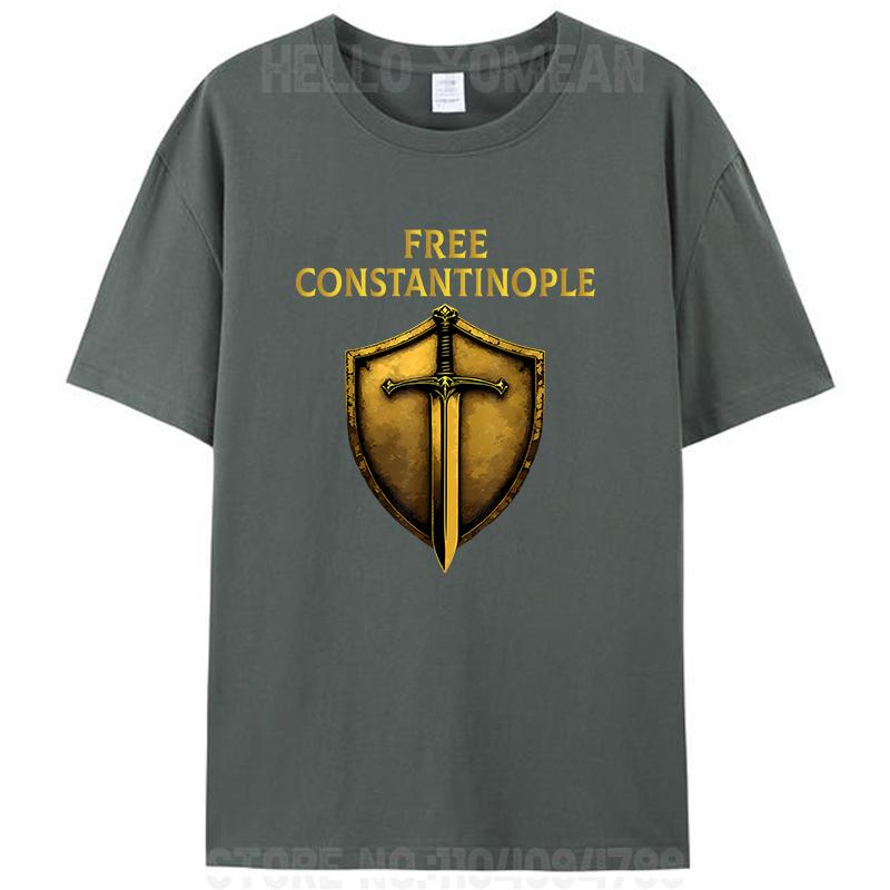 Kostenloses Konstantinopel Meme Schild und Schwert Retro Unisex T-Shirt Baumwolle Lässig Streetwear Mode Grafik Kurzarm T-Shirts Oberteile