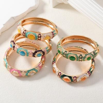 Artificial Opal Stone Enamel Bangle Bracelet Metal Enamel Cuff Bracelet Party Bangle  Women Girl