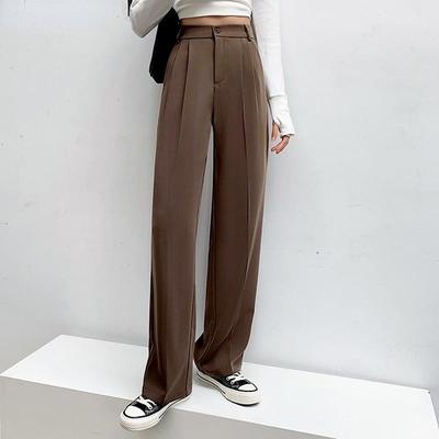 Sonbahar Yüksek Bel Düz Takım Elbise Pantolon Kadın Katı Ofis Bayanlar Geniş Bacak Pantolon Kadın Gevşek Uzun Pantolon Eklemek Kadın Pantalones