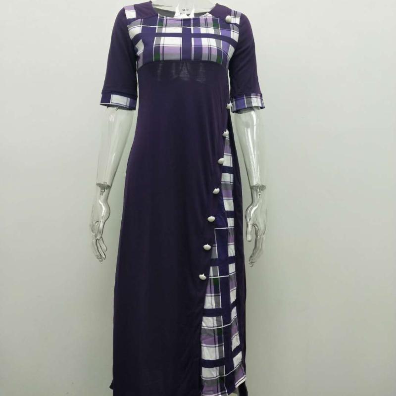 GMXIA Dress O-Neck Collision Colour Midi Sleeve Irregular Long Dresses