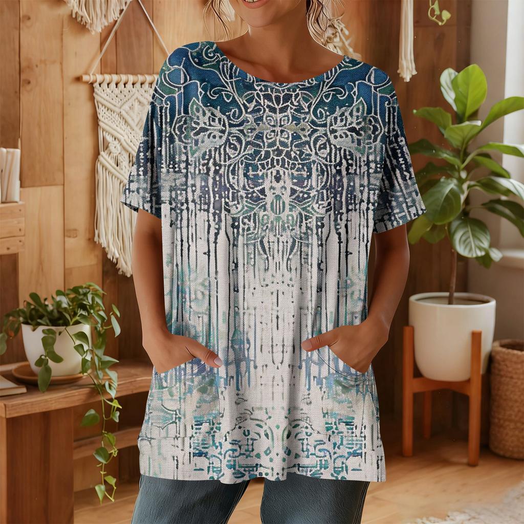 Top casual de manga corta con estampado floral para mujer
