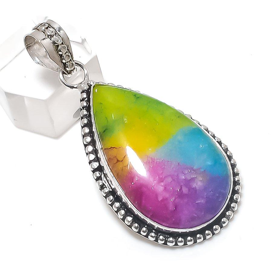 

Ювелирная подвеска из серебра 925 пробы с радужным солнечным кварцевым драгоценным камнем 2,09 дюйма