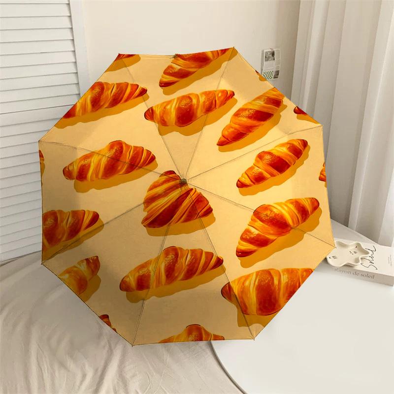 1pc Croissant Pattern Automatic Open/Close Umbrella with Windproof, 8-Rib Sturdy Canopy, Durable Ribs, Fashionable Design1261A