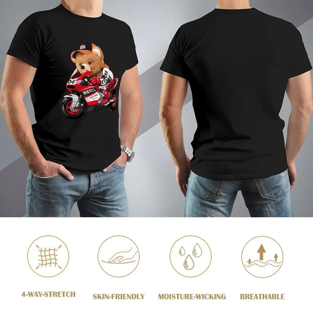 Cute Teddy Bear Riding Motorcycle T Shirt Harajuku Short Sleeve T-shirt 100% Cotton Graphics Tshirt Tops