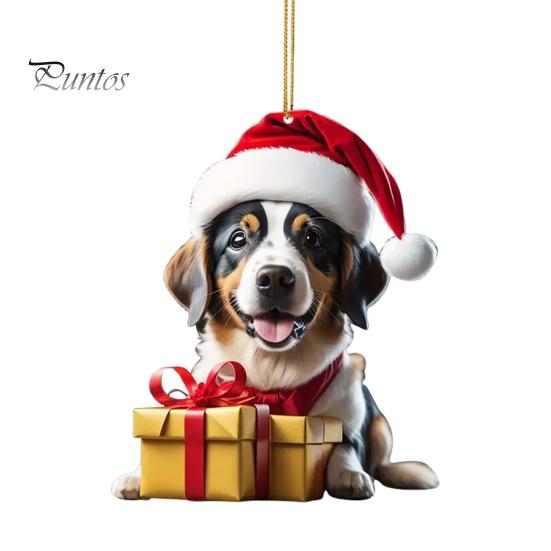Christmas Ornament Vibrant Color Easy To Hang Cute Dog Car Hanging Pendant Xmas Tree Acrylic Pendant