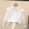 Spring 2024 Girls' White Long Sleeve Shirt with French Lace Collar