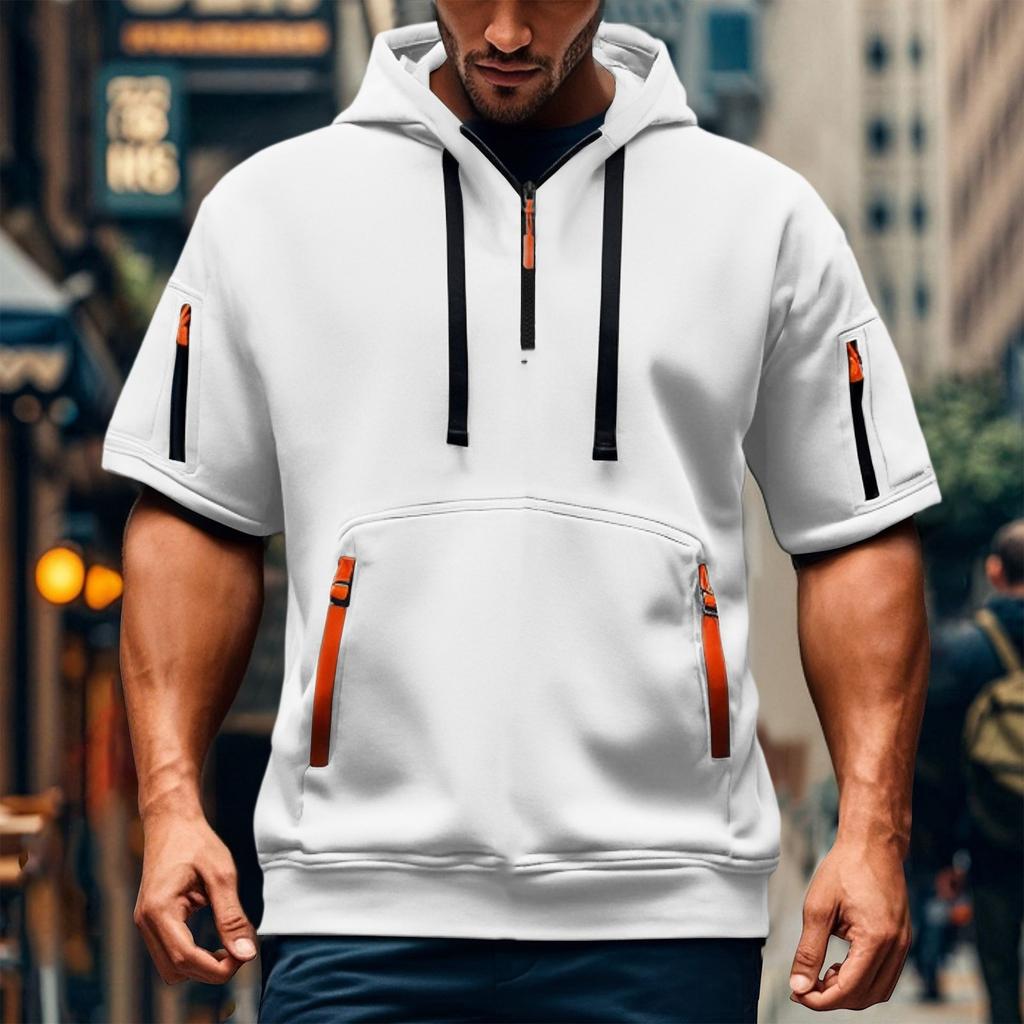 Men's Short-sleeved Casual Hooded Short-sleeved Pullover