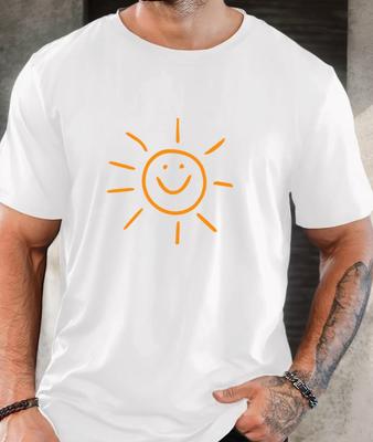 Unisexs Smiling Sun Graphic Summer Tshirt White With Orange Casual Short Sleeve Round Neck Tee Outdoor Activities Casual Attire