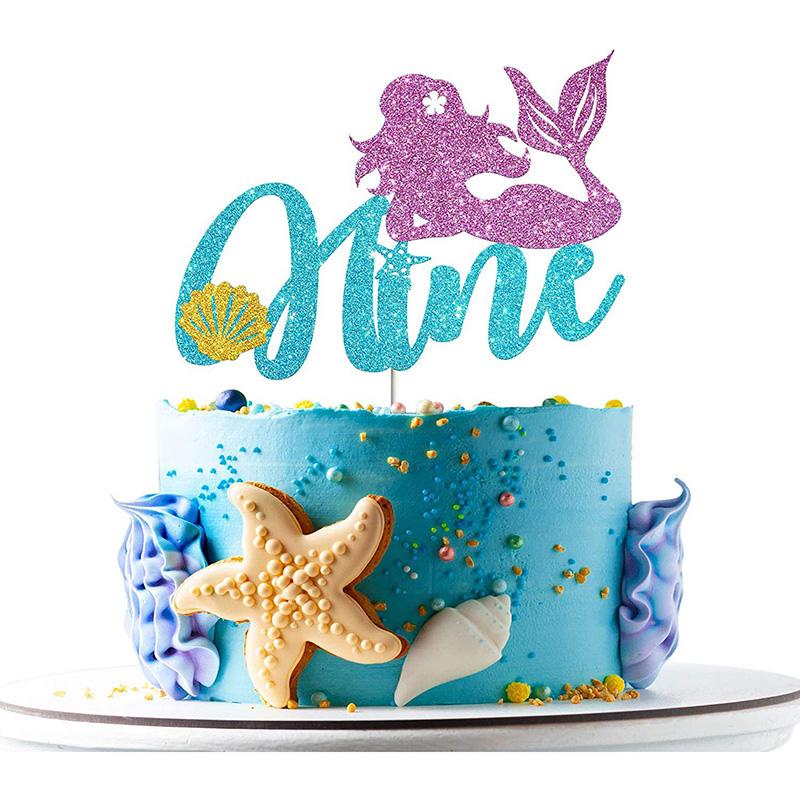 Mermaid Tail Happy Birthday Cake Topper Little Mermaid Party 1-10 Number Cupcake Toppers Girls Birthday Baby Shower Party Decor