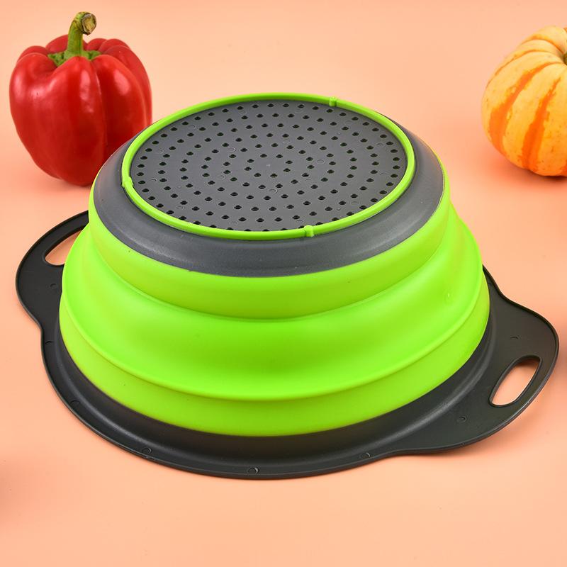 HOT Silicone Round Folding Vegetable Fruits Washing Drain Basket Colander Strainer Collapsible Drainer Kitchen Tool