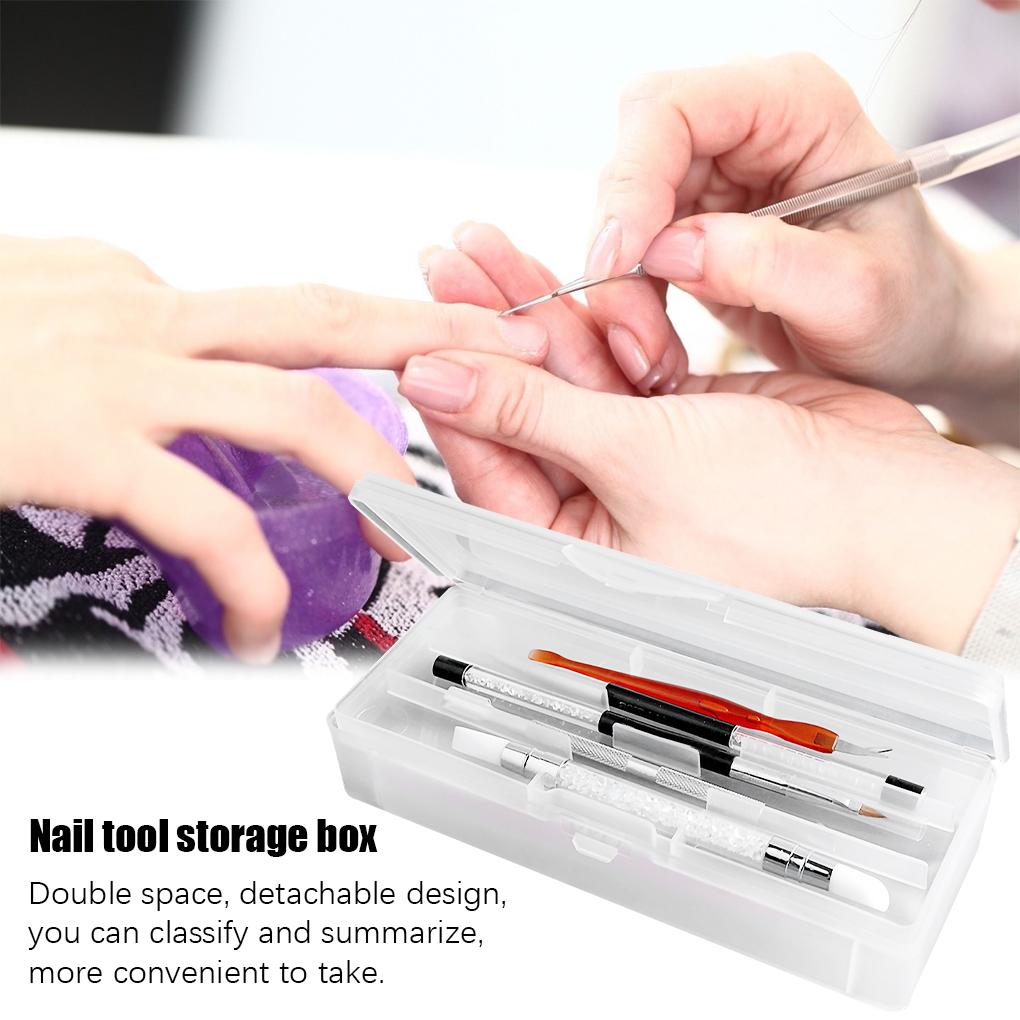 Double-layer Art Tool Empty Storage Box Rectangle Tweezers Clippers Pens Polishing Buffer Files Plastic Container