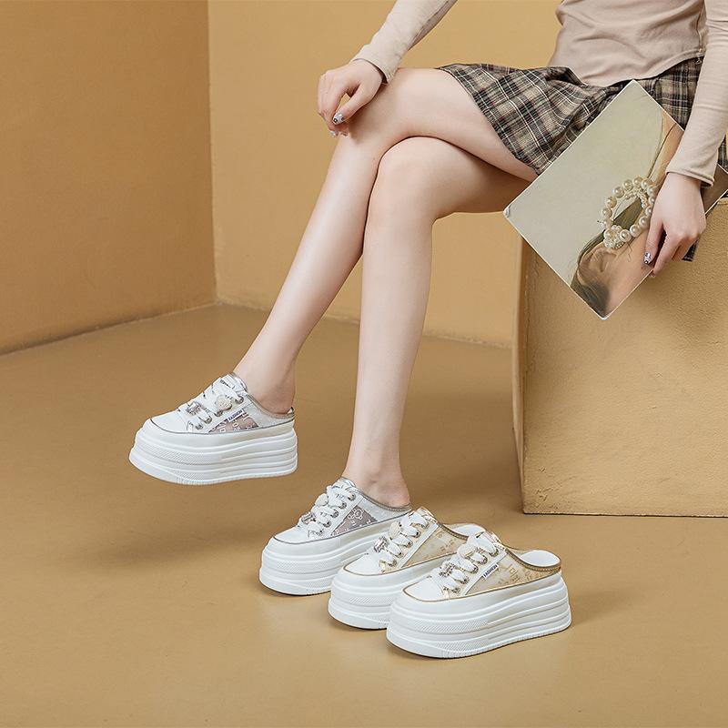 Mesh breathable half slippers women's 2025 spring and summer new fashion Ins muffin women's shoes platform breathable bag head slippers