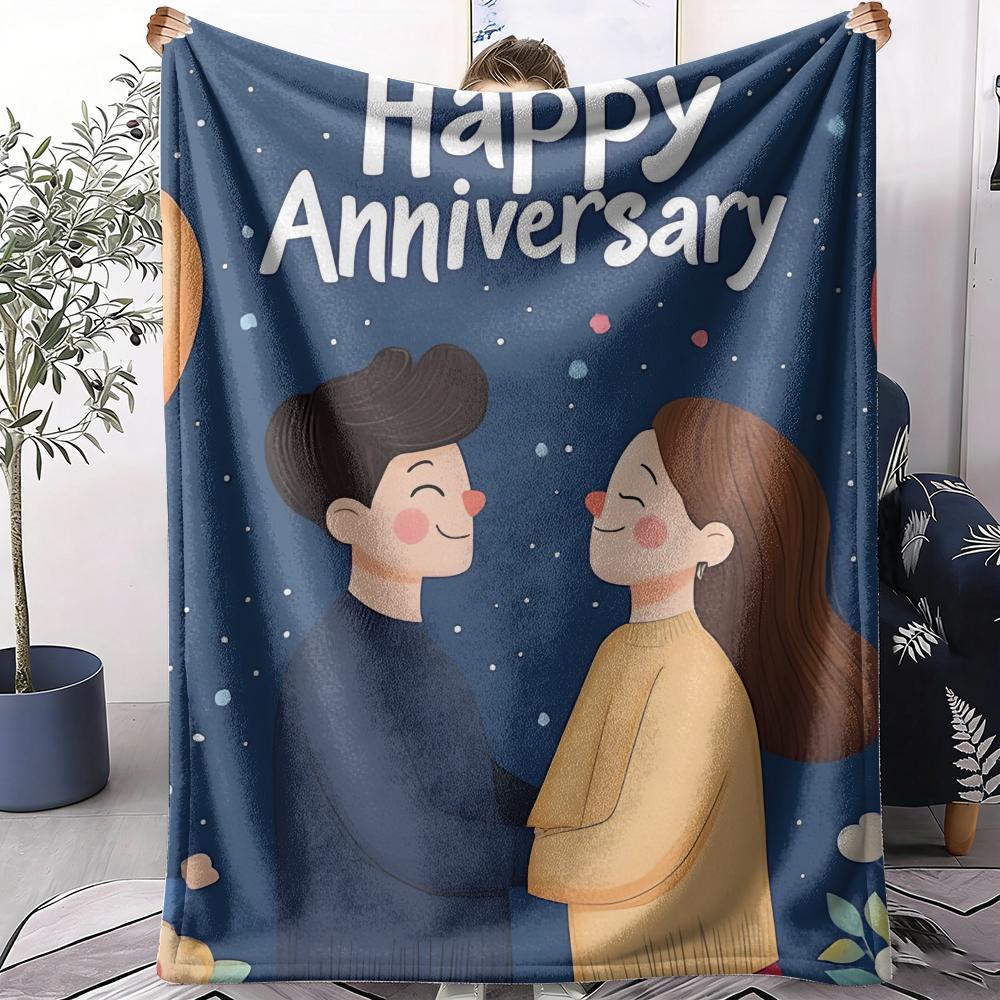 Happy Anniversary Throw Soft Flannel AC Blanket Lightweight Summer Nap Throw Cozy  Blanket for Sofa Bed Travel Home