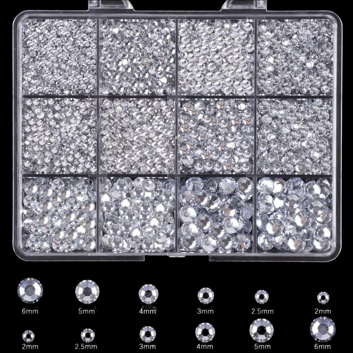 12-Grid Nail Art Rhinestone Set: European & American Style Resin Gems