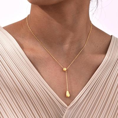 Stainless Steel Flat Cross Chain Water Drop Y-Shaped Necklace Niche Design Sense Collarbone Chain, Jewelry Nc-2030