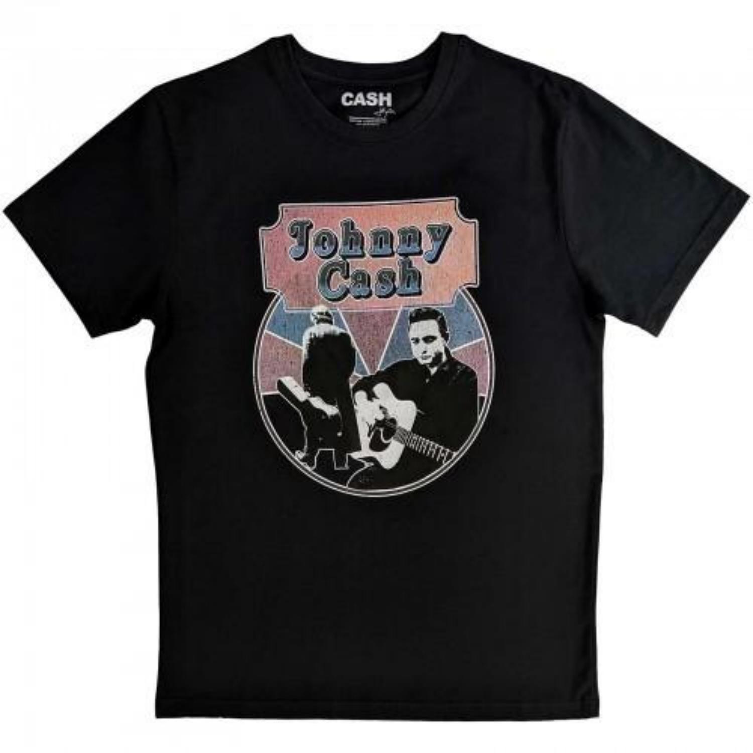 Johnny Cash Unisex Adult Walking Guitar & Front On T-Shirt S