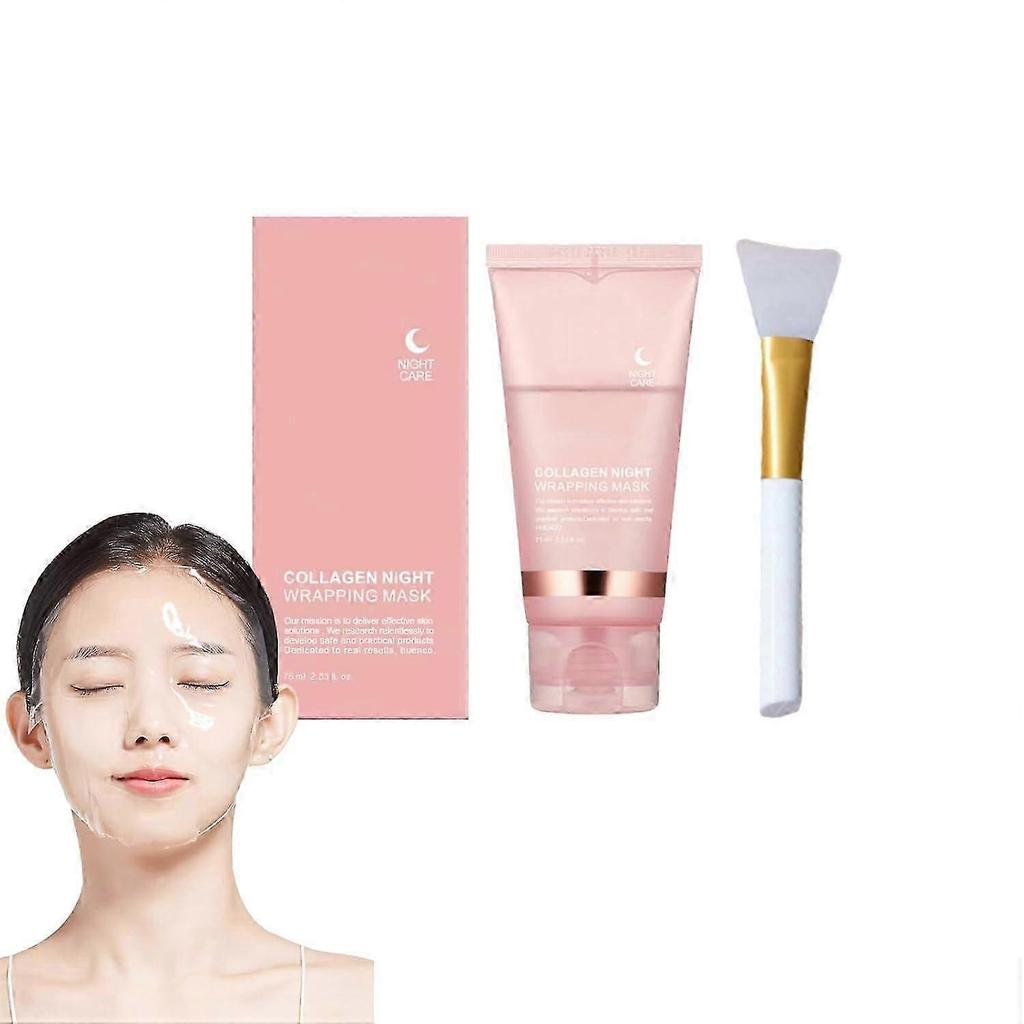 Collagen Night Wrapping Mask, Peel-off Overnight Collagen Face Mask - Deeply Hydrates Firming Glowy - Reduces Sagging Wrinkle For Glowing Skin