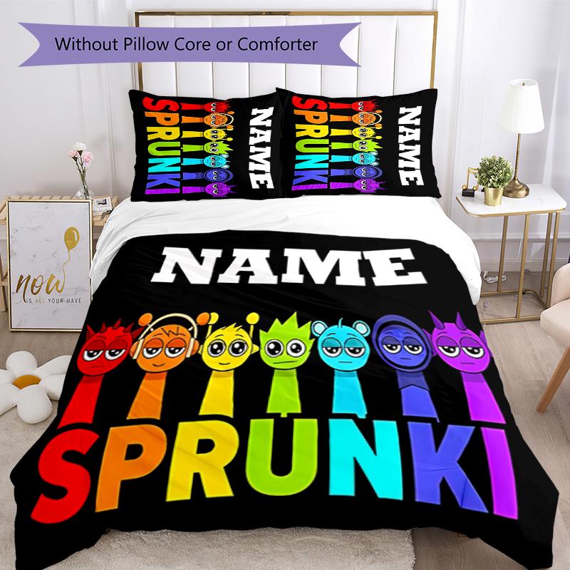 3pcs Custom Name Sprunki Themed Bedding Set Duvet Cover Closure Includes 1 Duvet Cover & 2 Pillowcases for All Seasons Bedroom Decor