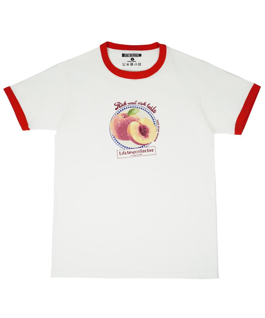 Laipeutaimkollegtibeu Vintage Peach Ringer T-Shirt White/Red
