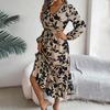 Vestito da donna primavera autunno scollo a V stampa floreale maniche lunghe vita alta stretta linea ad A orlo svolazzante per appuntamenti shopping vestito midi
