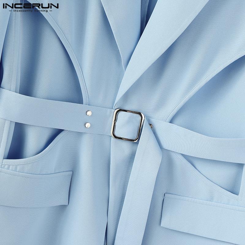 INCERUN Men Notched Lapel Long Sleeve Cutout Thin Blazer Party Coats