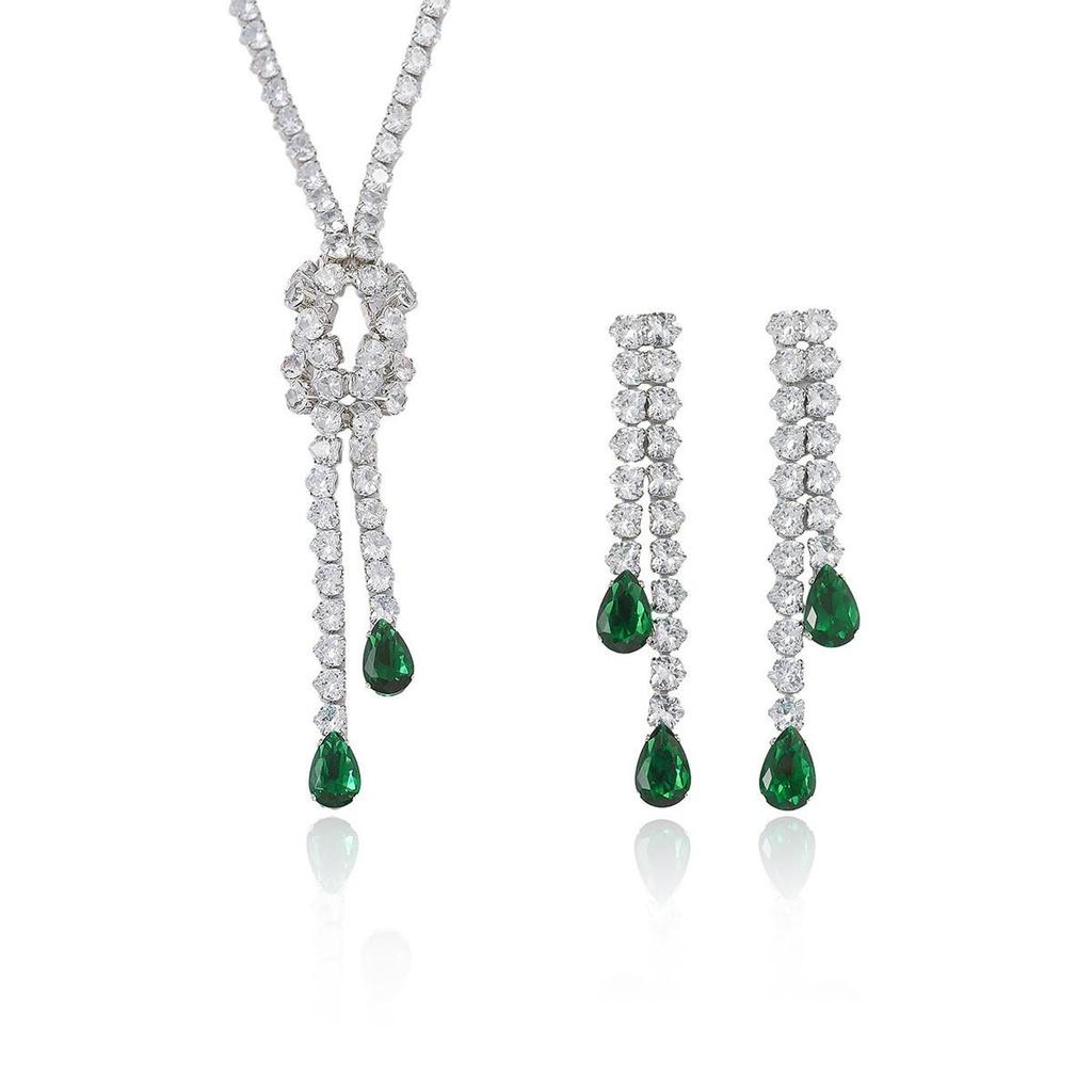 Cross-border Trendy Zircon Earrings & Colorful Floral Necklace Set