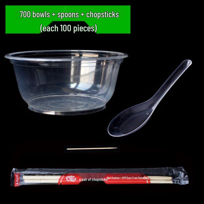 Disposable Tableware Set: Thickened Plastic Bowl with Lid, Banquet Spoon, Cup, and Chopsticks for Weddings and Household Use