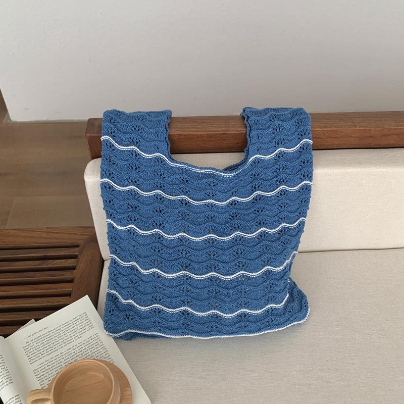 Wavy Polyester Knit Tote Bag for Women Oversized Handheld Shoulder Shopping Purse
