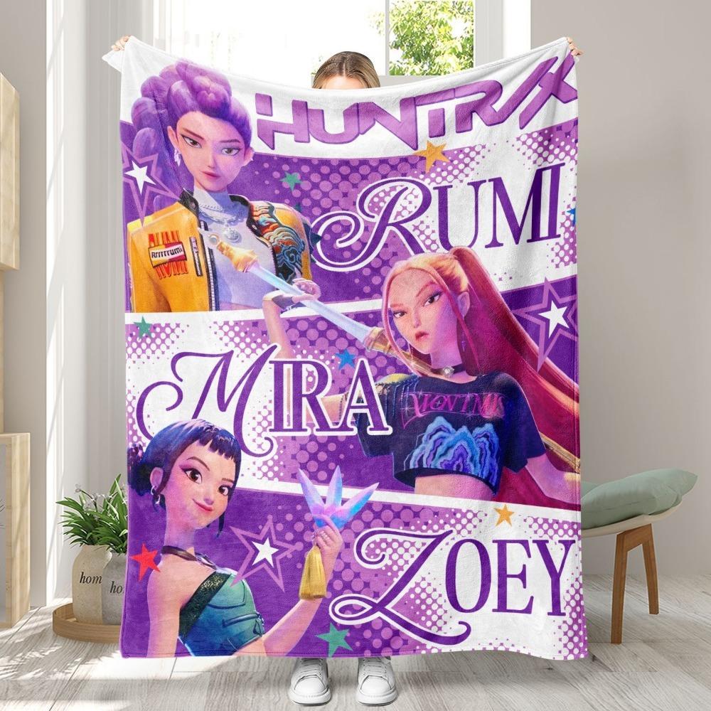 K-Pop Demon Hunters Plush Throw Blanket Custom Name All Season Gift for Girls Boys Soft Novelty Warm Blanket