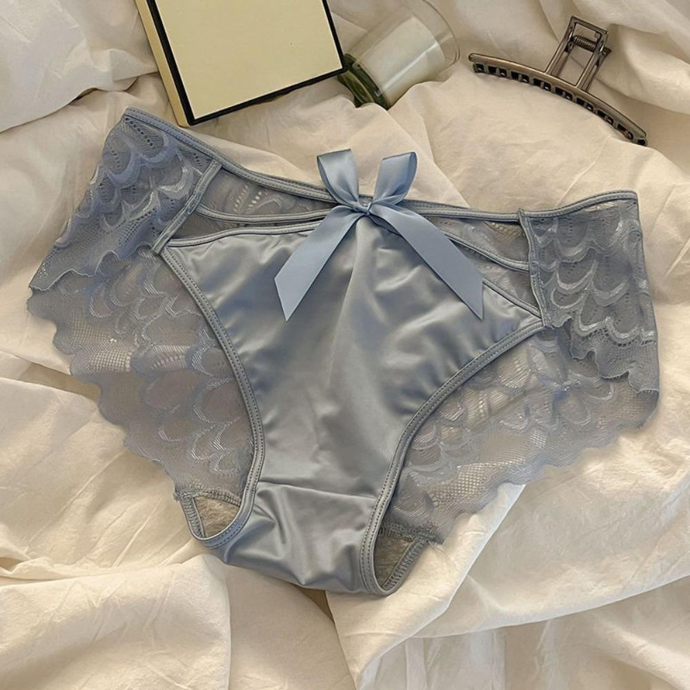 Bowknot Lace Mesh Briefs French Style Low Waist Underpants Fashion Satin Panties  Daily