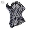 Women Leopard Print Lace Steel Boned Corset Bustier Top For Halloween