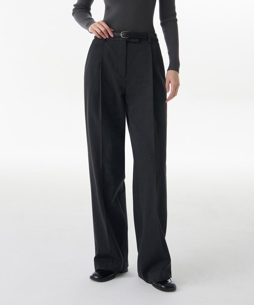 MUSINSA STANDARD WOMAN Women'S Low-Waist Deep Tuck Wide Hidden Elastic Waist Slacks [Charcoal Gray]