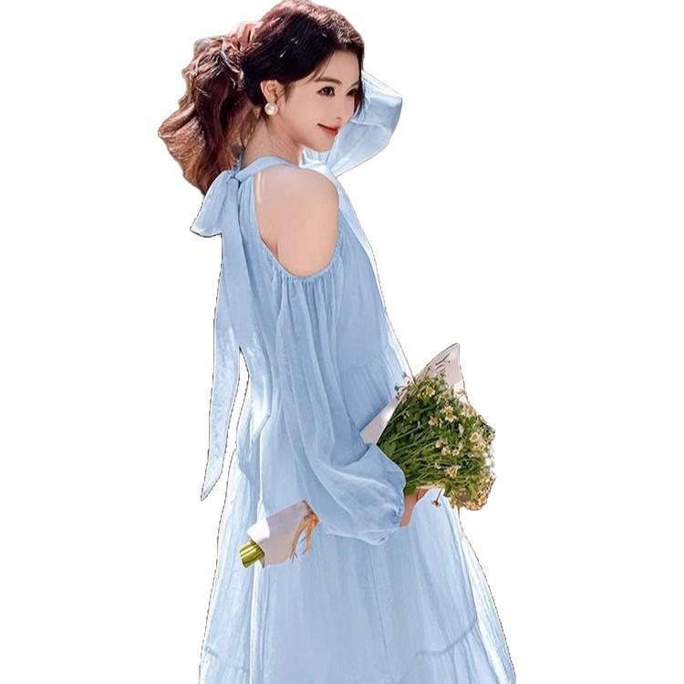 2026 Women's Sweet French-Style Off-the-Shoulder Beach Dress - Seaside Summer Elegance