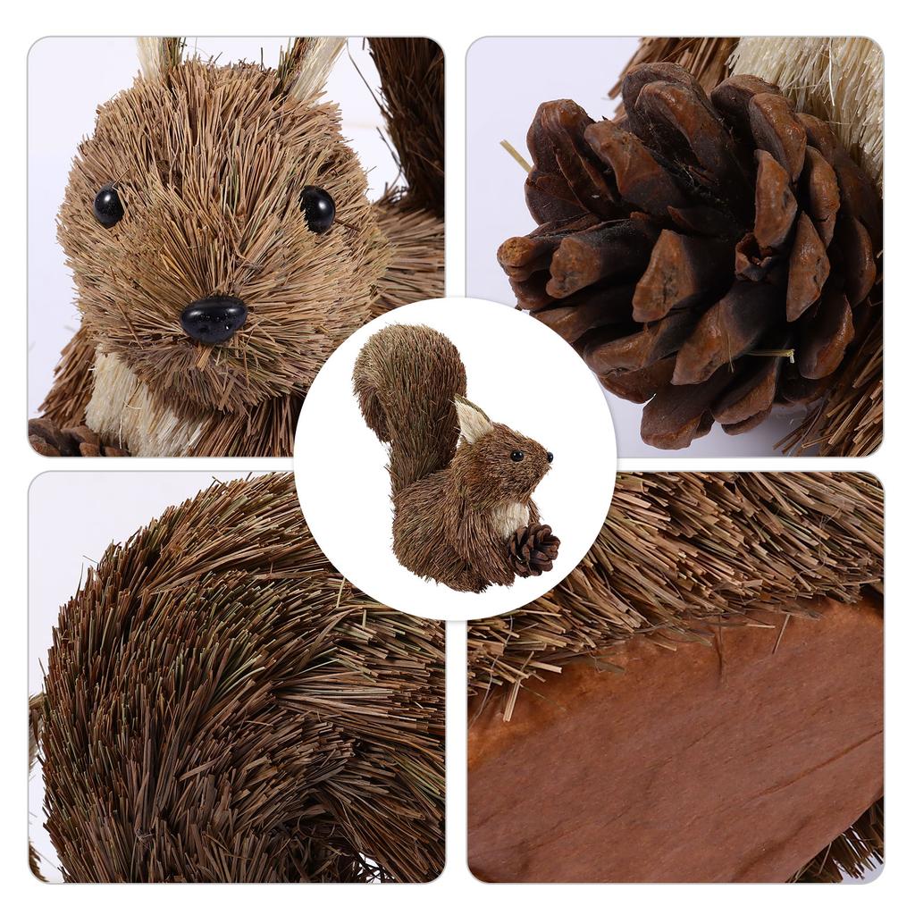 Christmas Straw Squirrel nament Animal Figurine Squirrel Decoration Garden Statue Home Sculpture Mini Toy Bedroom Living Room