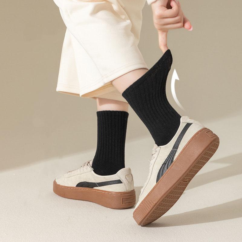 Calcetines de tubo medio para mujer, de algodón puro, desodorizantes, absorbentes del sudor, de primavera y otoño, sin huesos y antibolitas