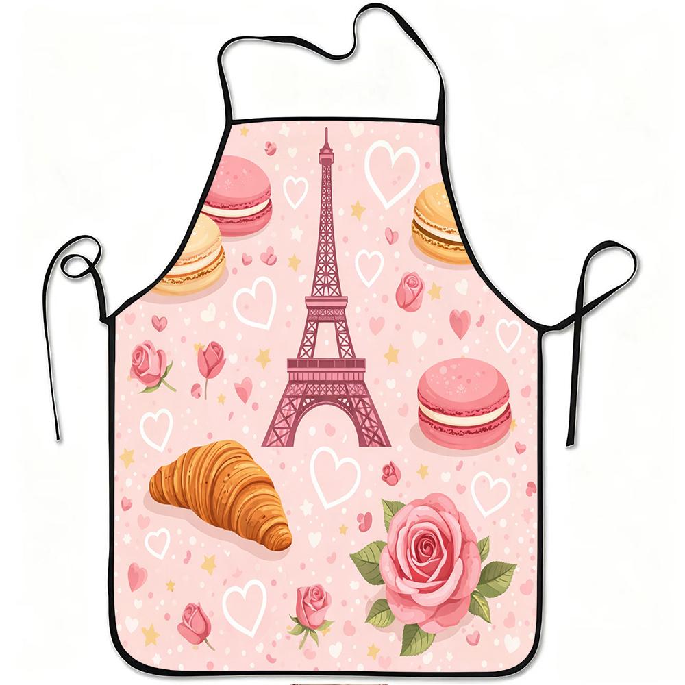 1pc Eiffel Tower Paris Romance Print Apron, Durable And Easy to Clean, Adjustable Waistband, Polyester Material, for Kitchen Cooking, Gardening, Orcha