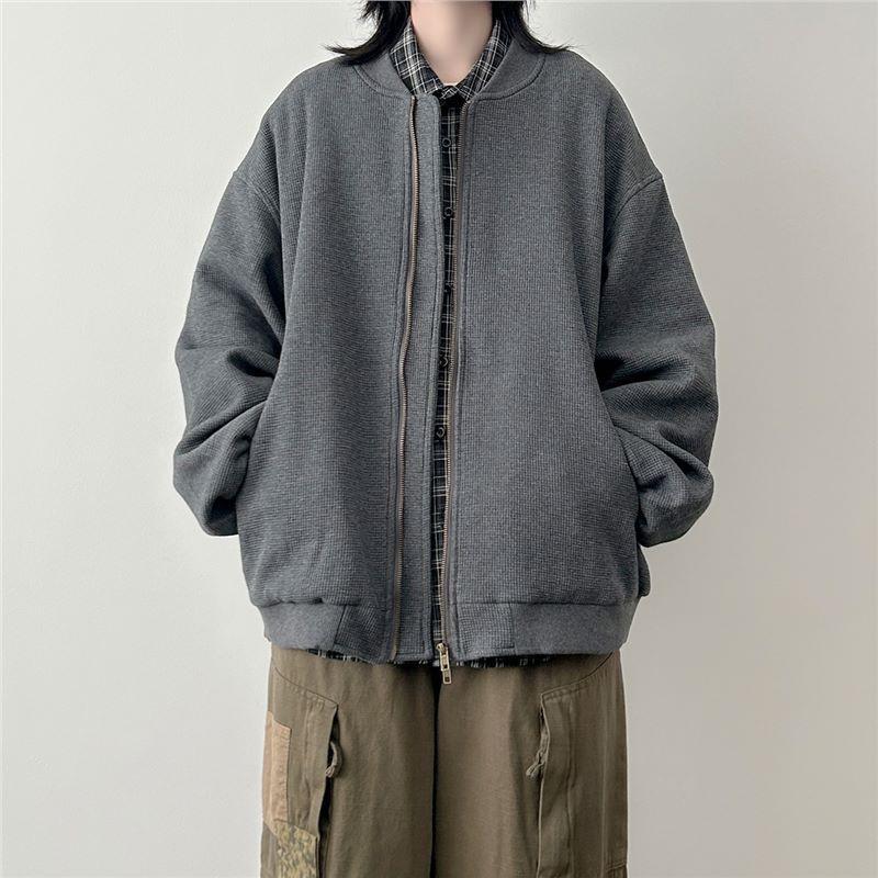 Vintage Casual Baseball Jacket Men Women Heavyweight Waffle Knit Loose Fit Fall 2025