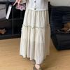 Women's Vintage Floral Ruffle High-Waist Apricot A-Line Maxi Skirt - Summer Girlish Style Half Skirt