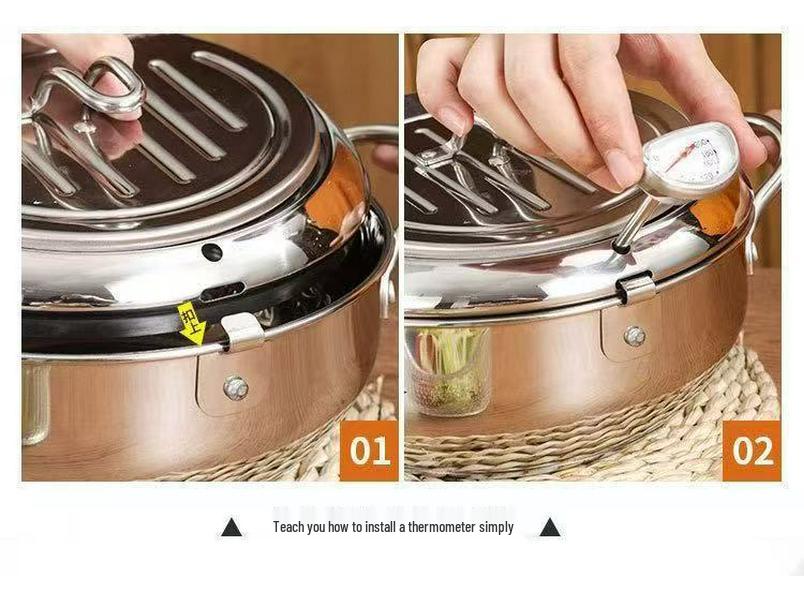 304/201# Stainless Steel Tempura Fryer with Oil Temperature Display & Filtering Lid