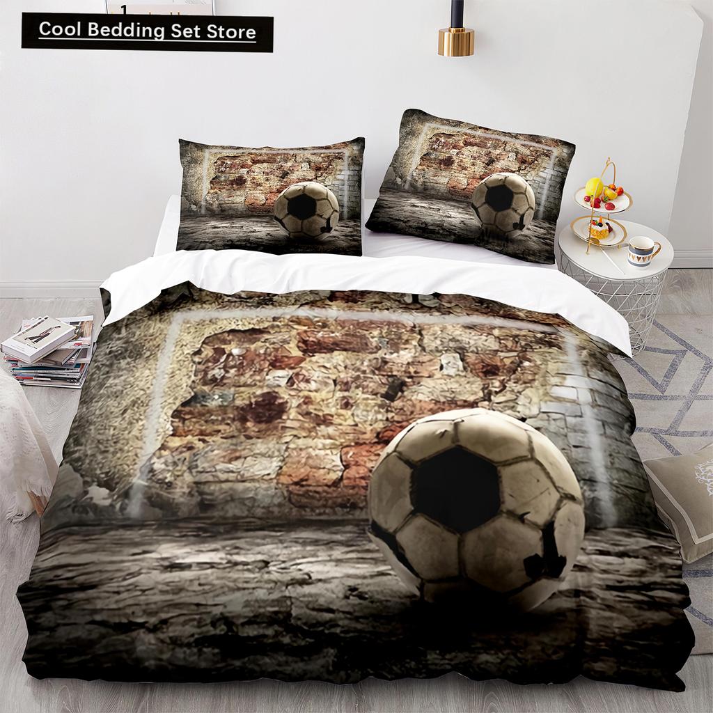 Football King Queen Duvet Cover 3D Soccer Bedding Set for Kids Teens Adult Ball Game Quilt Cover Sport Fans Soft Comforter Cover