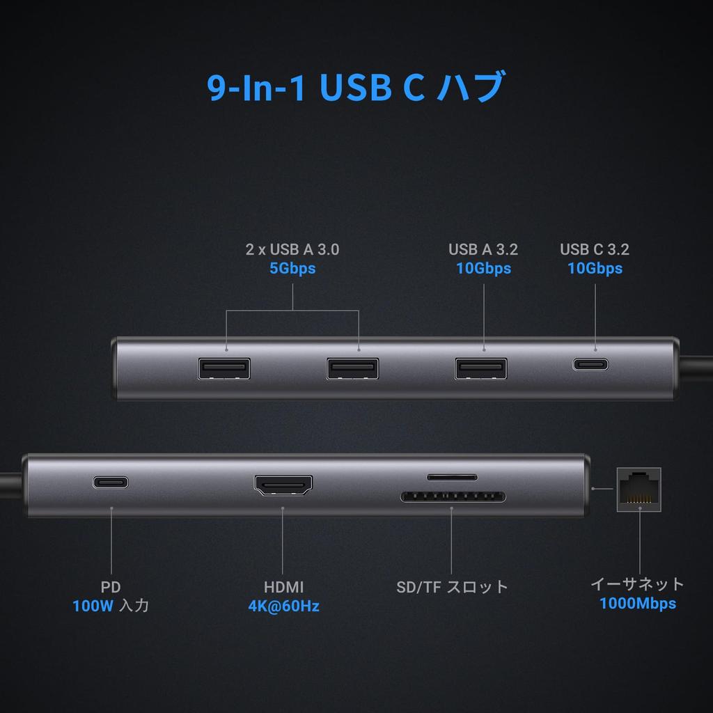 UGREEN Revodok Pro C 10 Gbit/s Übertragung HDMI 100W PD Schnell 1 Gbit/s Karte Kompatibel mit MacBook und Thinkpad C-Port Unterstützt Kein Video 109-USB-Hub,