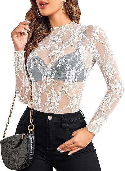 New lace women s top, long-sleeved flat collar, transparent shirt, see-through floral lace top, yes. Real shot. S