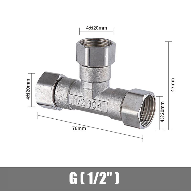 Stainless Steel T Adapter G1/ 2" T-Valve Diverter Valve Three Way Device Hole For Bath Bidet Sprayer Shower