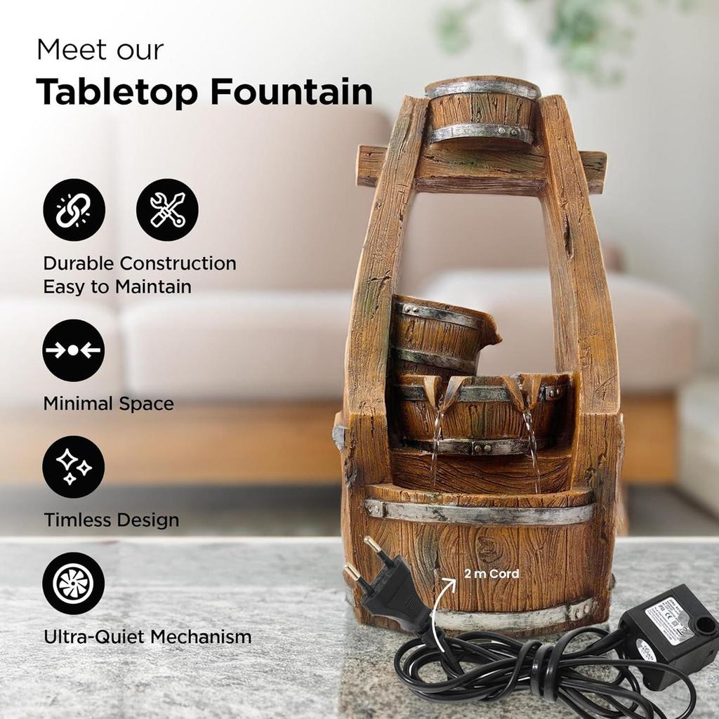 Tabletop Water Fountain for Home Decor (48cm) LED Lights | Waterfall Fountains for Living Room, Garden, Office, Reception,Tabletop