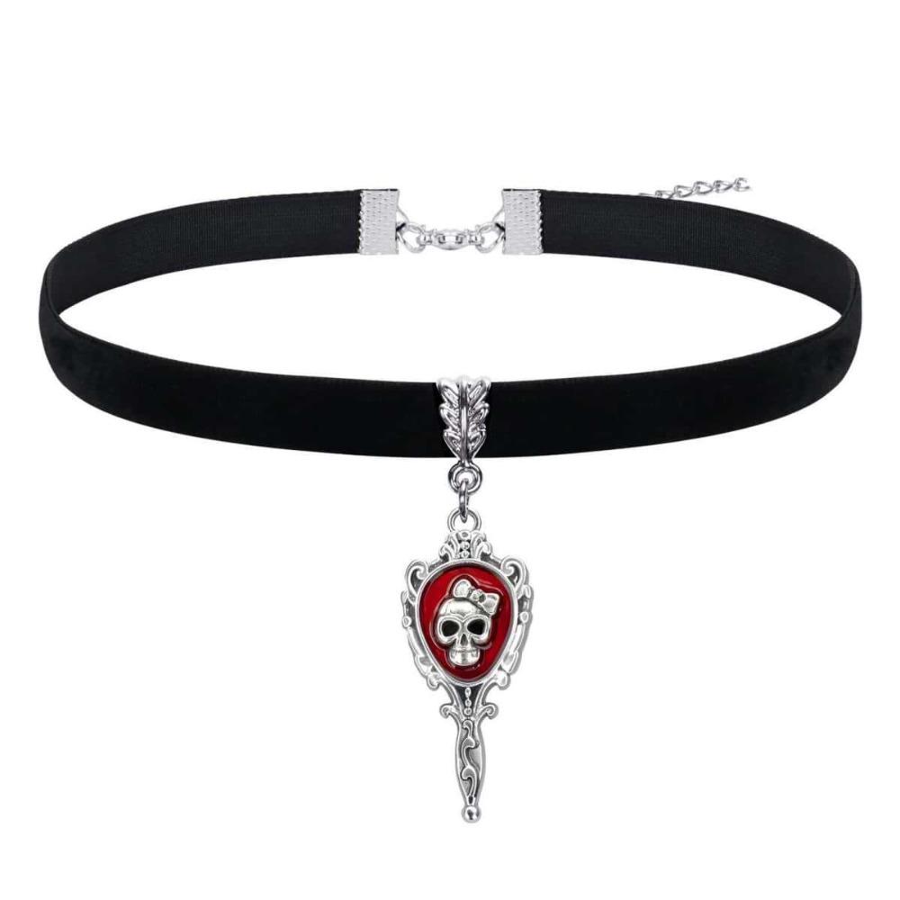 Gothic Punk Red Drop Glaze Skull Cross Thorns Heart Shape Pendant Necklace Black Velvet Choker for Women Hallowmas Party Jewelry